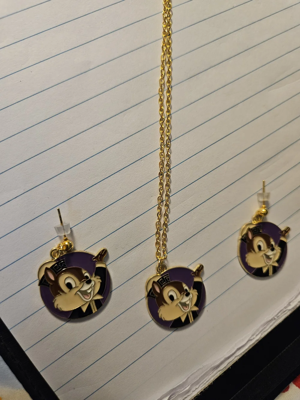Kids Gold-Tone Cartoon Chipmunk Necklace & Earrings Set - Purple
